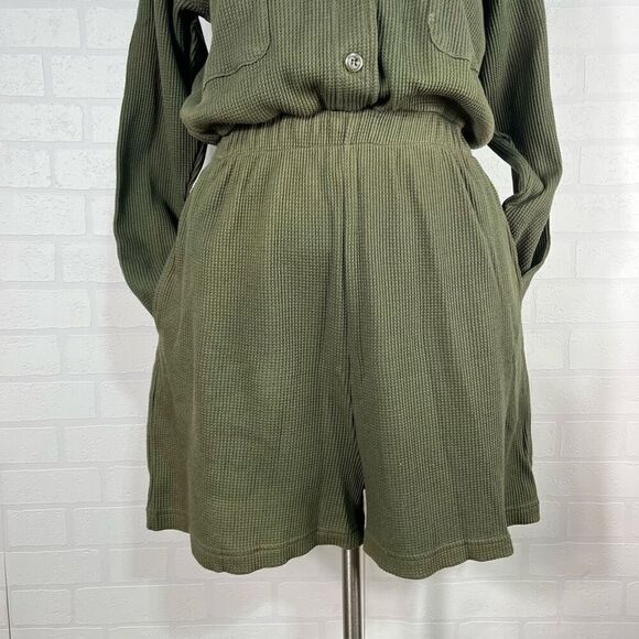 Morning side Womens Waffle Knit Romper Size Small Army Green Vintage Cotton Long - Picture 13 of 15